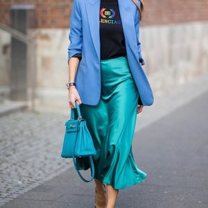 Club Monaco Bias midi skirt in turquoise green